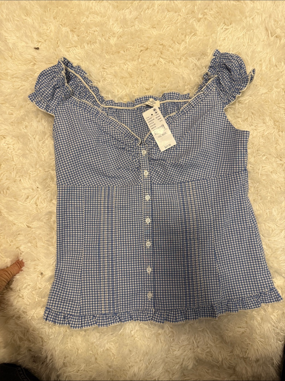 Brandy Melville Blue Gingham Ruffle Button-Front Top